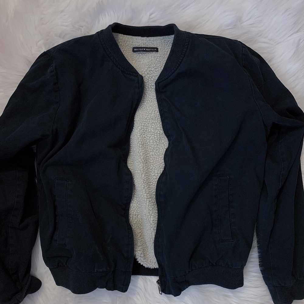 Brandy Melville navy fur bomber jacket ✨